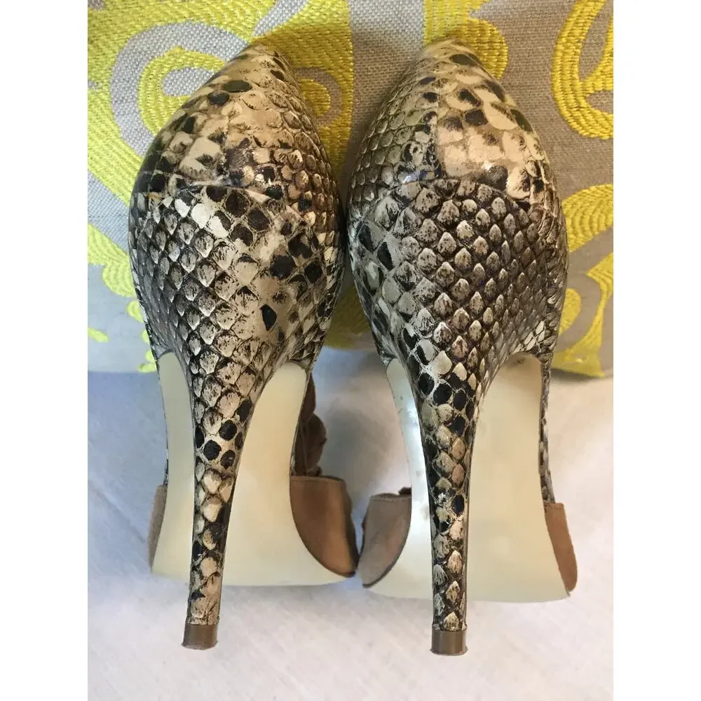 Vtg Steve Madden Tan Leather Suede Faux Snake Skin Open Toe Pump/Heels, SZ 8